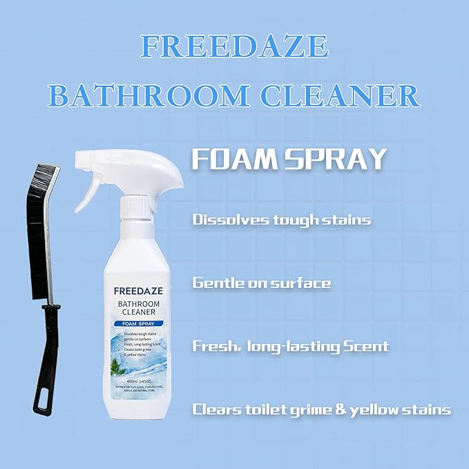Bathroom Cleaner Foam Spray (400ml) - Spray, Wait & Scrub for Hard Water Stains, Rust & Soap Scum | Free Cleaning Brush Included (2 PACK)
