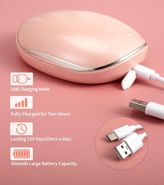 ofone Contact Lens Cleaner, Ultrasonic Contact Lens Cleaning Machine with USB Charger, Timer Display and 5 Contact Solution Cases Kit Replacement for Soft Hard Colored RGP Lenses (Pink)