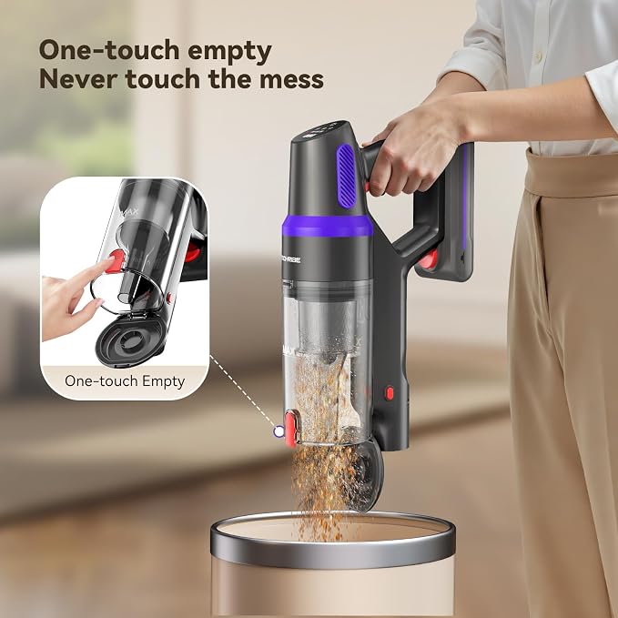 TechRise Cordless Vacuum Cleaner for Home, 550W 45KPa Powerful Suction with HEPA Filter, 60 Min Runtime,Self-Standing, Anti-Tangle Brush, LED Light for Pet Hair, Carpets, Hard Floor
