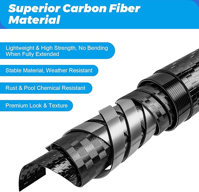 Carbon Fiber 12FT Adjustable Telescopic Pool Pole with Quick-Release Lock - Compatible with Skimmer Nets, Brushes & Vacuums