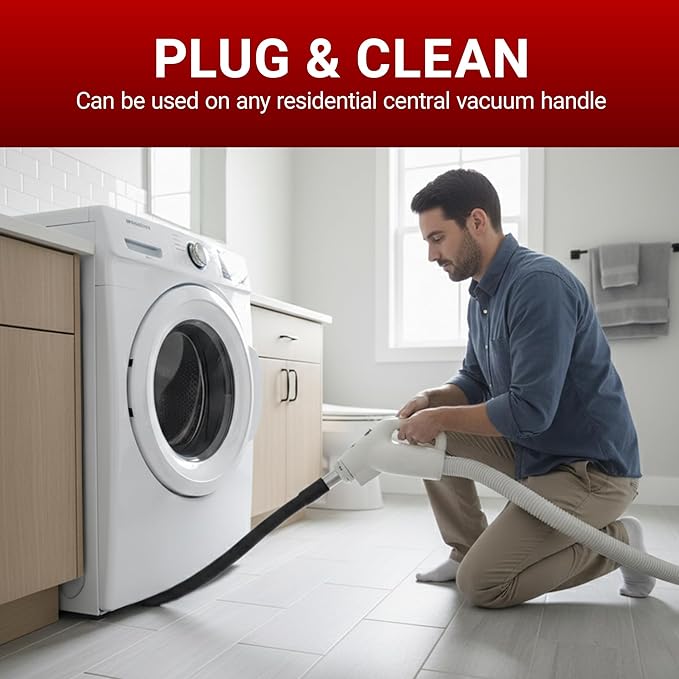 Drainvac Flexible Crevice Tool Vacuum Attachment – Long, Bendable Cleaning Nozzle for Tight Spaces and Under Furniture or Appliances – Tool Compatible with Any Residential Central Vacuum Handle