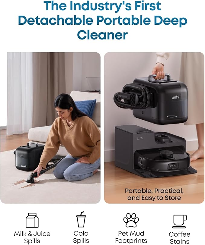 eufy Certified Like-New Robot Vacuum E28, Portable Deep Cleaner for Carpet, HydroJet System with Roller Mop, All-in-One Robot Vacuum and Mop Combo, Corner-to-Edge Cleaning (Renewed)