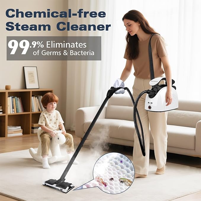 Waitbird Steam Cleaner, Steam Cleaner For Home, Handheld Steamer For Cleaning With 21 Accessories, 248 °F High Temperature, Suitable for Grout, Floor. Sofas, Upholstery, White