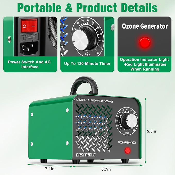 Ozone Generator 90,000mg/h, Home/Industrial 3-layer Ozone Ionizer Deodorizer, Ozone Machine Odor Removal for Car, Home, Smoke, Pets, Basement, Ozone Odor Eliminator for 6000 sq ft