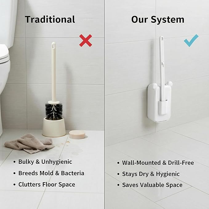 Disposable Toilet Brush for Bathroom Cleaning, Toilet Brush and Holder Set, Deep Cleaning Toilet Bowl Cleaner with Replaceable Heads, Hygienic Storage Design(White – 32 Refills Flip-Open Toilet Brush)