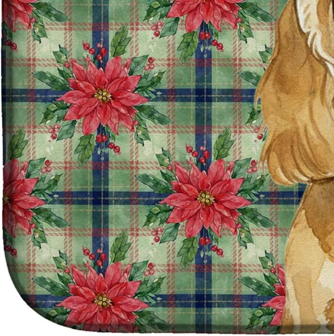 Caroline's Treasures Buff Cocker Spaniel Christmas PoinsettIas Dish Drying Mat Absorbent Dish Drying Mat Pad for Kitchen Counter Dish Drainer Mat for Countertop, 14 x 21", Multicolor