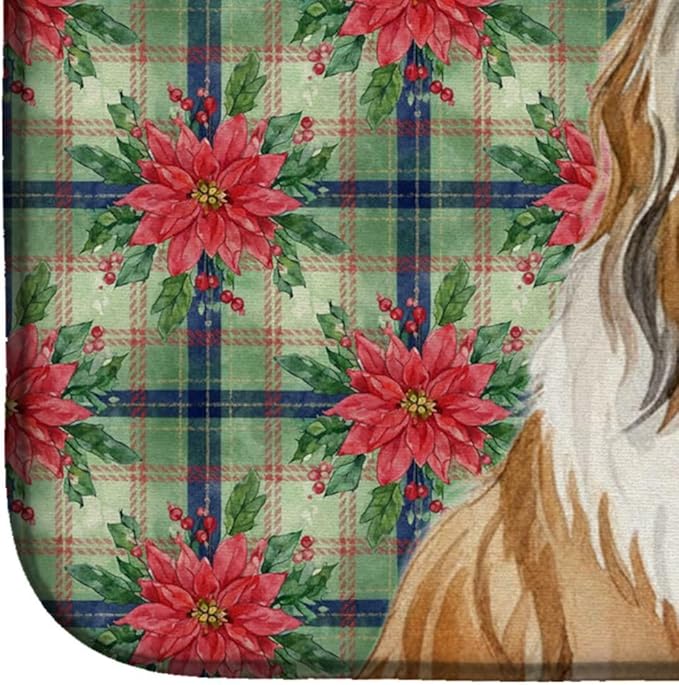 Caroline's Treasures Fawn Bearded Collie Christmas PoinsettIas Dish Drying Mat Absorbent Dish Drying Mat Pad for Kitchen Counter Dish Drainer Mat for Countertop, 14 x 21", Multicolor