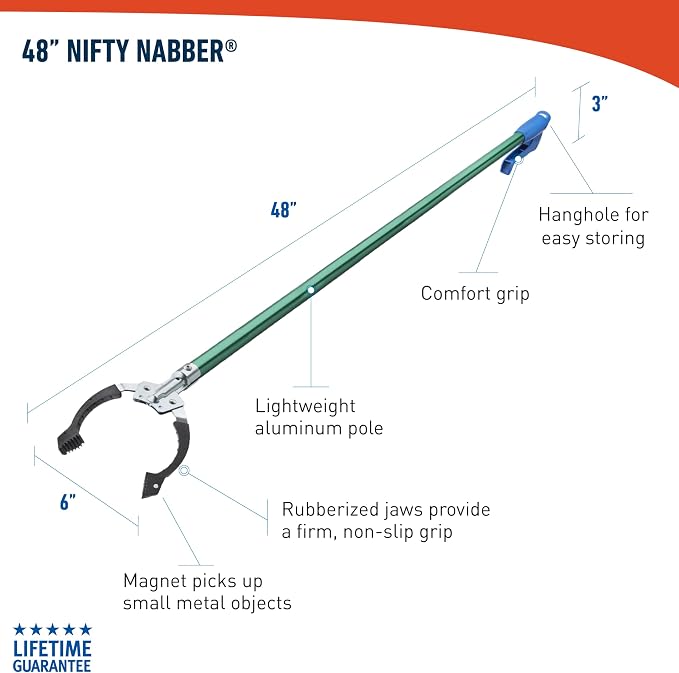 Unger Professional 48” Nifty Nabber, Reacher Grabber Tool, Trash Picker Upper, Built-In Magnet and Ergonomic Grip, Outdoor Claw Pickup, Reaching Assist for Seniors, Safely Perform Tasks