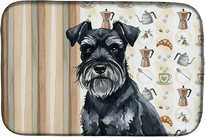 Caroline's Treasures Black Miniature Schnauzer Coffee Bar Dish Drying Mat Absorbent Dish Drying Mat Pad for Kitchen Counter Dish Drainer Mat for Countertop, 14 x 21", Multicolor