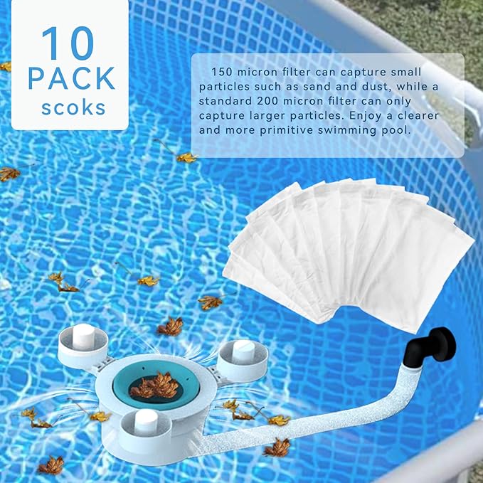Above Ground Pool Skimmer,No Installation Required, no Adjustable Bracket Required,Comes with 10 Filter Socks, Special Note: The Pool Pump Flow Rate Must not Exceed 1100 GPH (Turquoise-2)