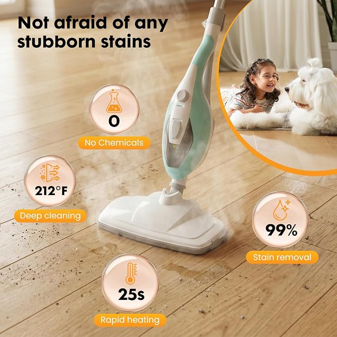 14-in-1 Steam Mop, 1550W Detachable Handheld Steam Cleaner for Floor Cleaning, 16.4 FT Cord, 2 Washable Pads, Multi-Purpose Floor Steamer for Hardwood, Carpet, Tile, Grout