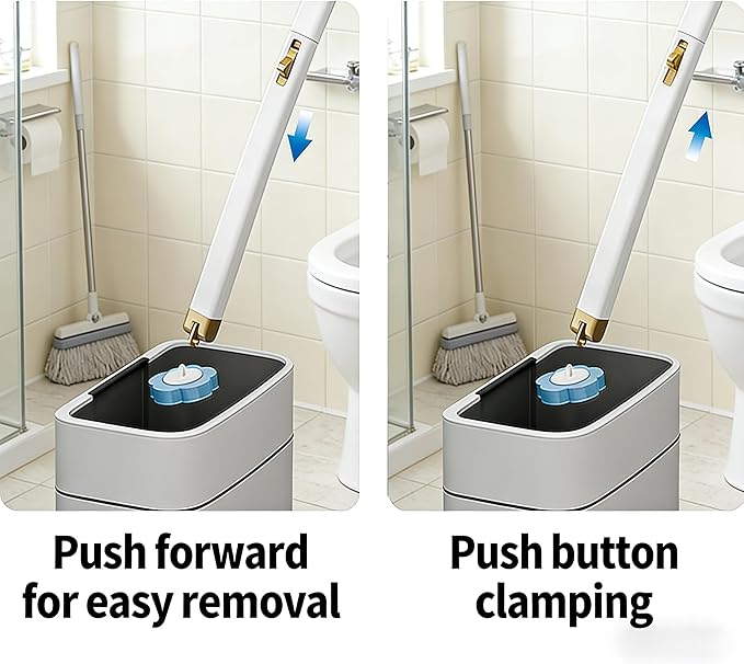 Disposable Toilet Brush with 48 Replacement Heads, Wall-Mounted Toilet Brush, Suitable for Cleaning Toilet Bowls, bathtubs, Bathroom Floors and Other Surfaces (Refill Heads with Built-in Cleaner)