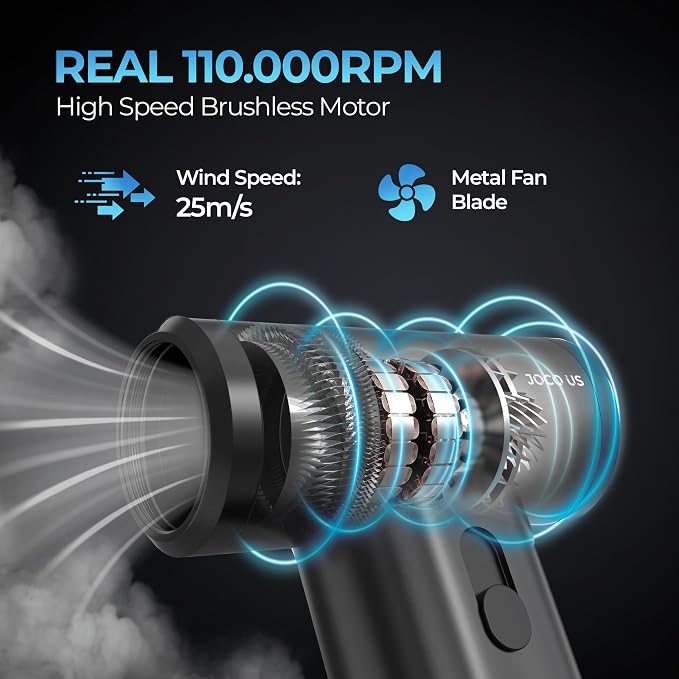 Upgraded Full Metal Air Duster and Vacuum Cleaner 8-in1, 110 000 RPM, 4000mAh, Quick Charge Cordless Blower for Keyboard-Office-Home-Electronic-Inflator