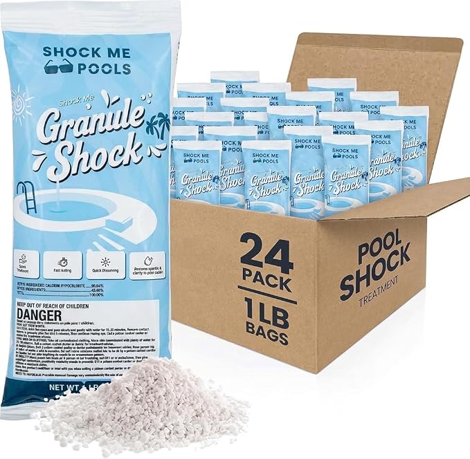 Cal Hypo Granule Pool Shock – Fast-Dissolving Chlorine Shock Treatment for Swimming Pools – Powerful Pool Water Clarifier & Sanitizer – for Inground & Above Ground Pools – 1 lb Bag (24 Pack)