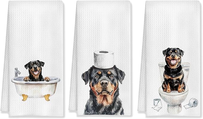 Funny Rottweiler Bathroom Decor Hand Towels Set of 3, Rottweiler Mom Gifts, Gifts for Rottweiler Lovers, Kids Dog Bathroom Decor, 16x24 Inch