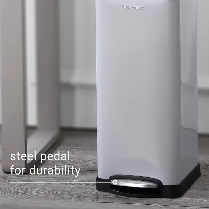 happimess HPM1007C Betty Retro 8-Gallon Step-Open Trash Can with Soft-Close Lid, Fingerprint Resistant, Modern, Minimalistic for Home, Kitchen, Laundry Room, Office, Bedroom, Bathroom, Gray