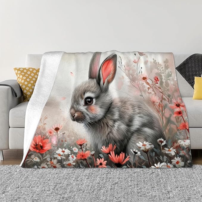 Tijuboni Rabbit Bunny Throw Blanket Rabbit Gifts for Girls Boys Women Men Kids Adults Soft Flannel Fleece Blanket for Couch Sofa Bed Home Decor 40"x50"