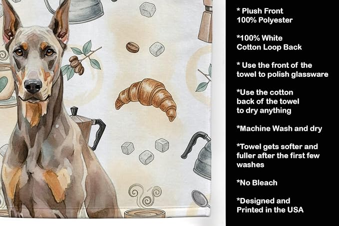 Caroline's Treasures Fawn Doberman Pinscher Coffee Bar Kitchen Towel Velour Plush Front and Cotton Loop Back Machine Washable
