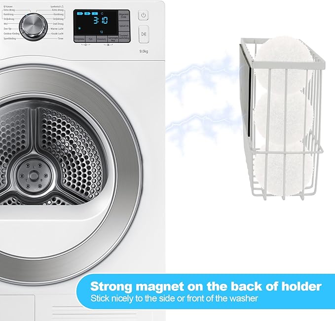 Large Dryer Ball Organizer Magnetic Storage Bin, Laundry Basket Holder for Laundry Room Organization and Storage to Hold 6 Dryer Balls, Without Balls for Drying or Storing Laundry Tins,Socks,Towels