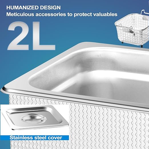 Jewelry Cleaner Ultrasonic Machine Professional Lab Ultrasonic Cleaner With Digital Timer & Heater 40KHZ For Retainers Carburetors Dentures Mouth Guard Automotive Parts Cleaning Equipment (0.53Gal,2L)