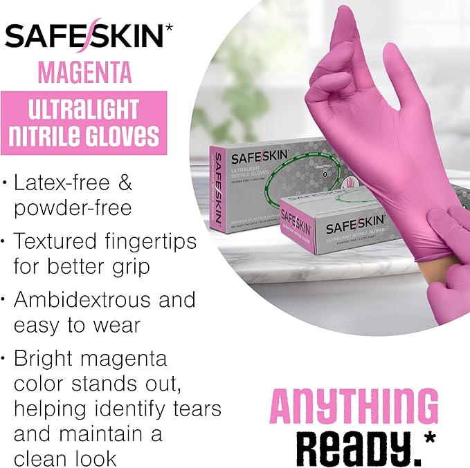 SAFESKIN Ultralight Disposable Nitrile Gloves - 2.0 Mil - Powder Free, Latex Free, All Purpose, Food Prep, Cooking, Cleaning