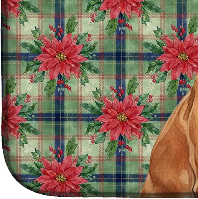 Caroline's Treasures Red Italian Greyhound Christmas PoinsettIas Dish Drying Mat Absorbent Dish Drying Mat Pad for Kitchen Counter Dish Drainer Mat for Countertop, 14 x 21", Multicolor