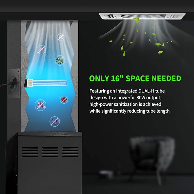 80W UV Light for HVAC Systems with 1 Spare Bulb, Ozone-Free Commercial/Whole House Duct UVC Lamp with Ceramic Base, Dual H-Tube 99.9% Efficiency with 253.7nm, for Hotel, Mall, School, Hospitals