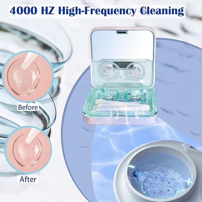 Contact Lens Cleaner Machine EV Plus, UV Cleaning Exclusive Rotating Soft Lens with Breathing LED Light Tweezer Soak Case Kit, Uniquely Designed Swirl-Motion for Long-Term Colored/Soft Lens