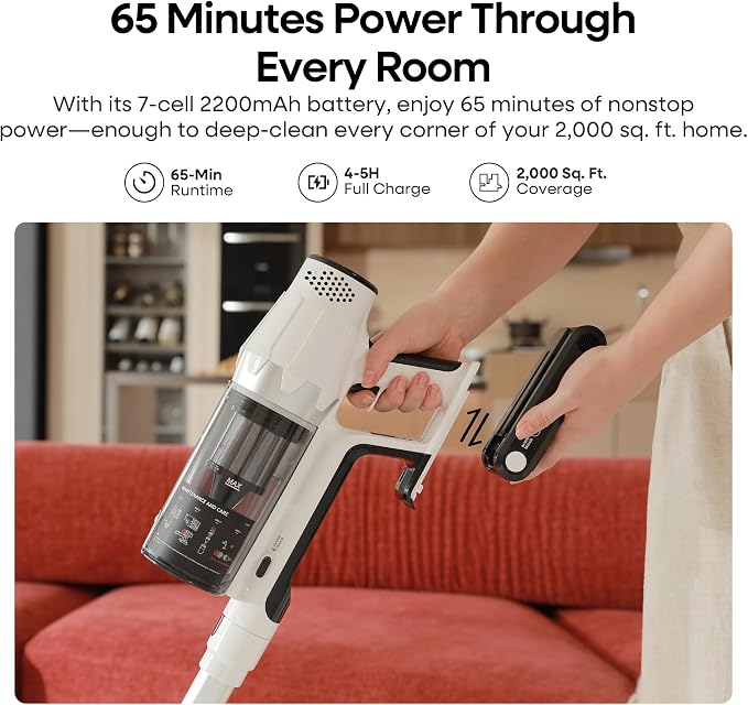 ElecKeys Cordless Vacuum Cleaner, 580W 48KPA Vacuum Cleaners for Home, 65Mins Stick Vacuum with LED Display, Anti-Tangle & Self-Standing Wireless Vacuum, Vacuum Cleaner for Pet Hair Carpets Hard Floor