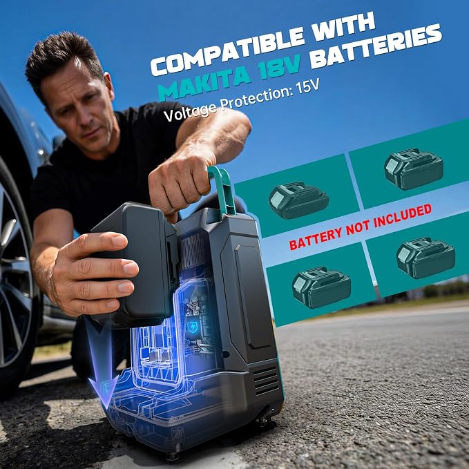 5X Faster Tire Inflator Air Compressor, LIVOWALNY 160PSI Cordless Air Pump Compatible with Makita 18V Battery with Digital Pressure Gauge, Deflator & Auto Shut-Off for Car, Motorcycle (Tool Only)