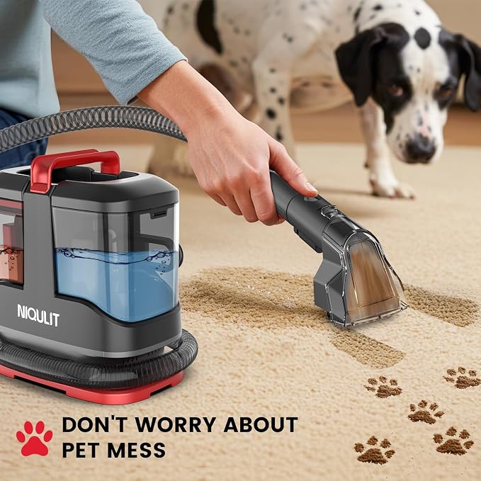 Portable Carpet & Upholstery Cleaner Machine - 15Kpa Deep Cleaning for Area Rugs, Pets, Couch & Car, Cleaning Machine with Dual Size BrushHead & Self-Cleaning System, Spot Cleaner for Stairs/Furniture