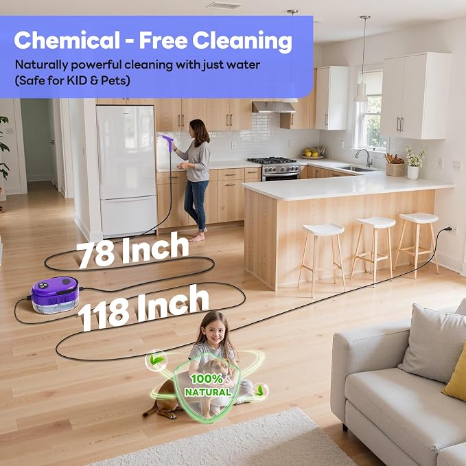 Handheld Steam Cleaner, 10s Fast Handheld Heating Steamer for Cleaning 15-in-1 High Pressure Steam Cleaner for Home & Kitchen, Grease, Grout, Tile,Floor,Couch and Car