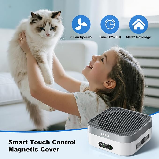 Air Purifiers for Home, H13 True HEPA Filter Captures Smoke Odor Pet Dander, Portable Quiet Car Air Purifier for RV/Desk/Bedroom/Office, Covers up to 600 Ft², Timer - 1 Filter