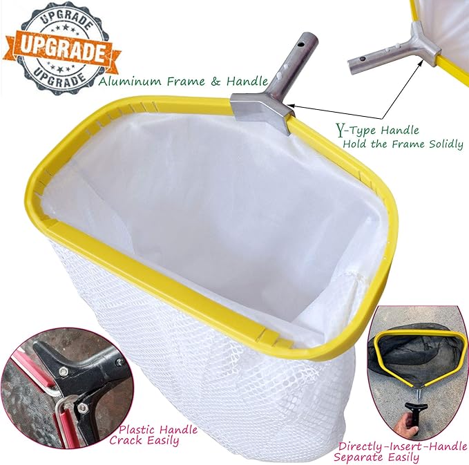 Professional Pool Net, Heavy Duty Skimmer Rake with Aluminum Frame, Fine Mesh Deep Bag Scoop for Cleaning Swimming Pool Leaf Pollen Silt, Pool Rake 19.5 inch