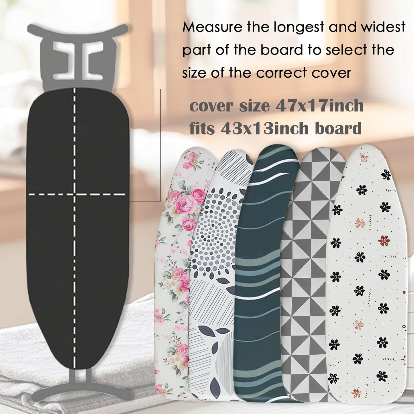 Ironing Board Cover with Two 5MM Thick Feltpads,13"x43"Heat Resistant Replacement Ironing Board Cover and Pad,Fits Standard Ironing Boards,Durability and Easy to Install