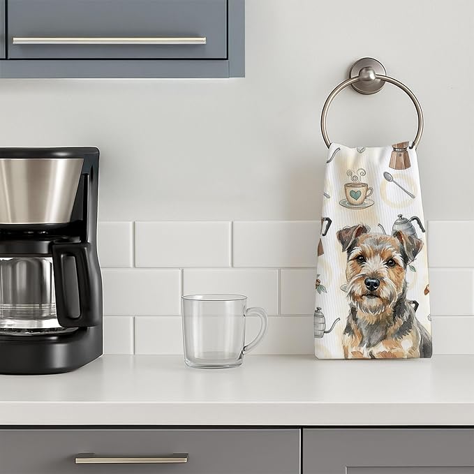 Caroline's Treasures Grizzle and Tan Norfolk Terrier Coffee Bar Kitchen Towel Velour Plush Front and Cotton Loop Back Machine Washable