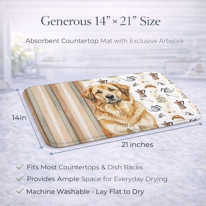 Caroline's Treasures Sandy Leonberger Coffee Bar Dish Drying Mat Absorbent Dish Drying Mat Pad for Kitchen Counter Dish Drainer Mat for Countertop, 14 x 21", Multicolor