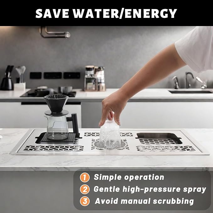 Glass Rinser, Stainless Automatic Glass Cup Washer Drain and Drip Tray,Stainless Steel Bar Glass Rinser for Home Kitchen Hotel Cafe Restaurant (37.56x14.17 Inch-silver)