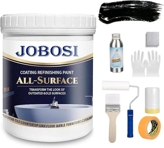 Waterbased Tile Paint and Tile Refinishing Kit 16.0 Fl Oz (black)，Bathtub Bathroom wall, Easy of Usecountertop sink Paint Resurfacing Sink Tub waterproof Kitchen Countertop, Low Odor No Toxic
