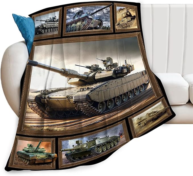 Tijuboni Military Tank Throw Blanket Army Gifts for Boys Men Girls Women Kids Adults Soft Flannel Fleece Blanket for Couch Sofa Bed Home Decor 50"x60"