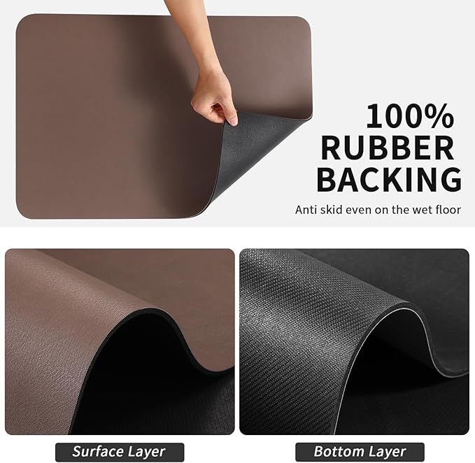HotLive Dish Drying Mat for Kitchen Counter, Heat Resistant Drainer Mats with Non-slip Rubber Backed, Hide Stain Kitchen Super Absorbent Draining Mat, Easy to Clean Dish Rack Pad, Brown 18"x28"