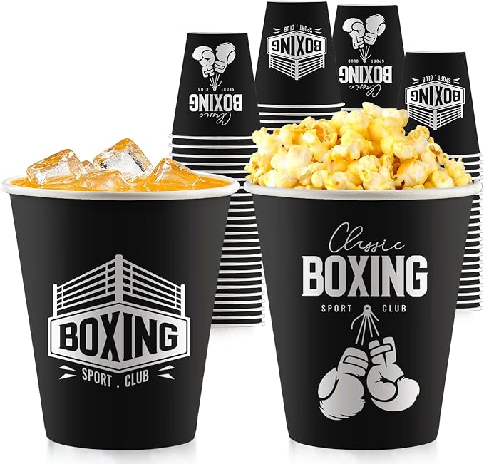 50Pcs Boxing Themed Party Paper Cups Disposable 9oz Paper Cups for for Sports Supplies Decorations Drinking for Birthday Party Favors (50, boxing)