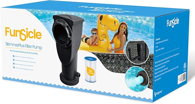 Summer Waves P53FX150K SkimmerPlus 1500 Gallon Above Ground Framed Swimming Pool Water Cleaning Filter Pump System, Black