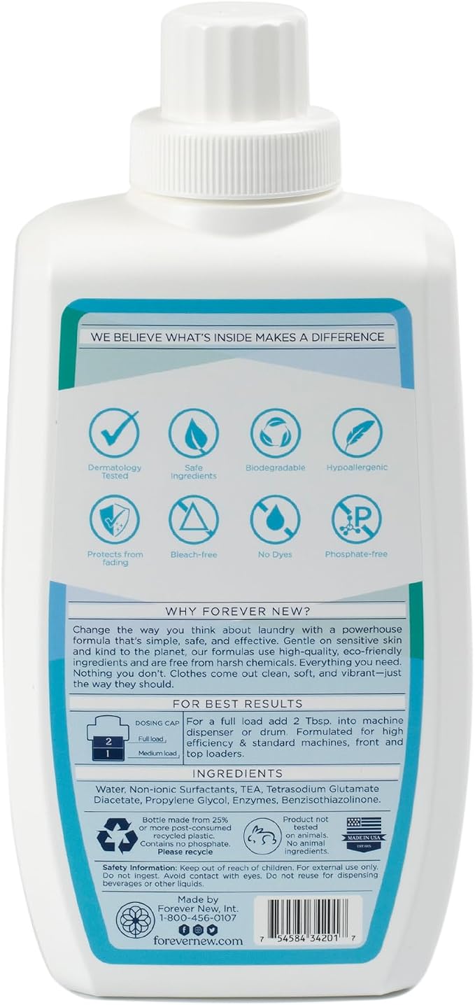 Everyday Liquid Laundry Detergent | Fragrance Free | Hypoallergenic | Enzymed-Based | Odor Control | 42 fl oz