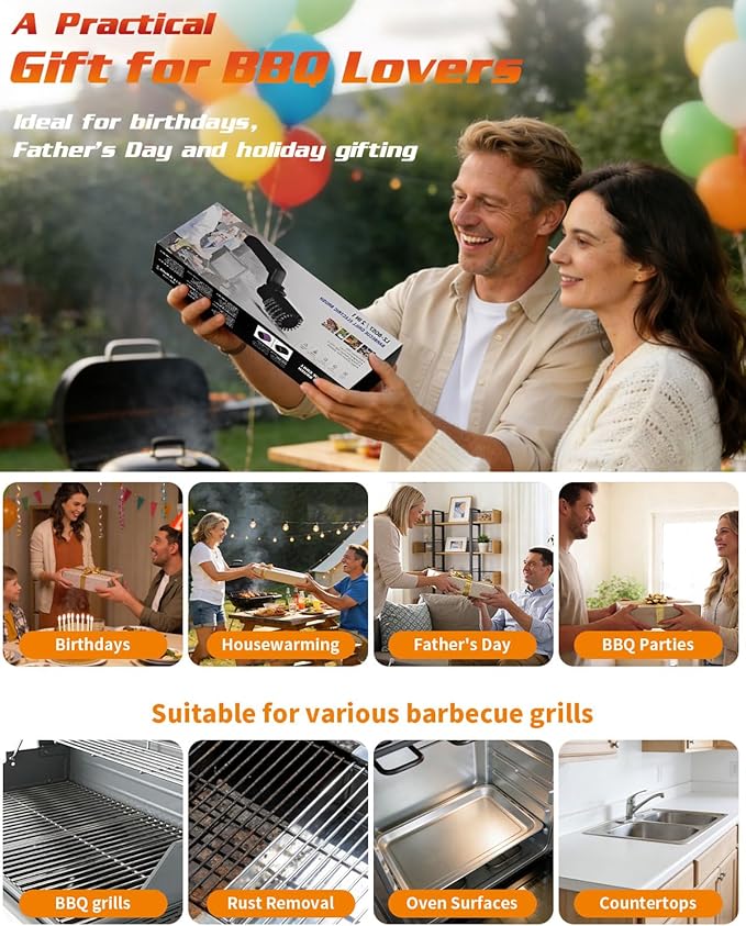 Electric Grill Brush, 3-Speed Rotary BBQ Cleaning Tool with 180° Adjustable Head,90-Minute Runtime,USB-C Rechargeable,Stainless Steel Bristle Brush for Gas,Charcoal and Ceramic Grills