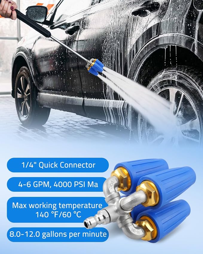 4-in-1 Pressure Washer Turbo Nozzle, 1/4" Quick Connector, 360 Rotating, 2.5 Orifice Twin, 4000 PSI