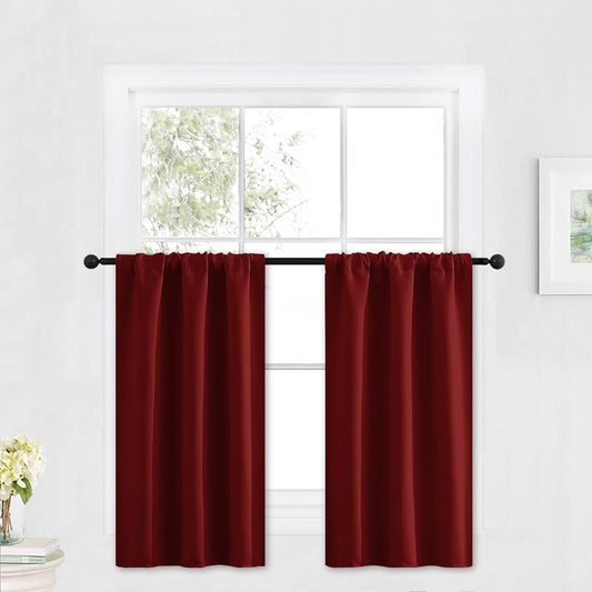 RYB HOME Bathroom Window Curtains - Super Soft Blackout Privacy Curtains for Girl Nursery Bedroom Basement Garege Workshop Kitchen Dining Living Room, W 29 x L 30, Burgundy Red, 2 Pcs