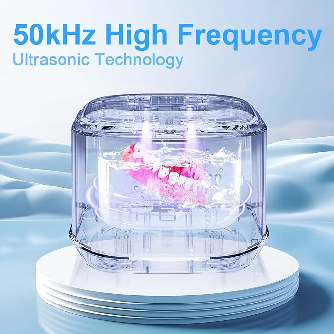Ultrasonic Retainer Cleaner,50kHz Ultrasonic Denture Cleaner Machine for Aligner, Night guard, Braces, Jewelry and More 300ML Pod(White)