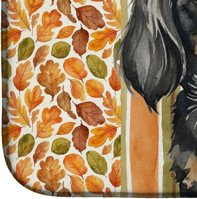Caroline's Treasures Black and Tan Tibetan Spaniel Heirloom Fall Dish Drying Mat Absorbent Dish Drying Mat Pad for Kitchen Counter Dish Drainer Mat for Countertop, 14 x 21", Multicolor