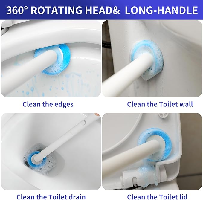 Disposable Toilet Brush and Holder Set - Wall Mounted Toilet Bowl Cleaner Wand with 24 Rainbow-Colored Refills & Automatic Storage Caddy, Hygienic Toilet Cleaning System for Bathroom